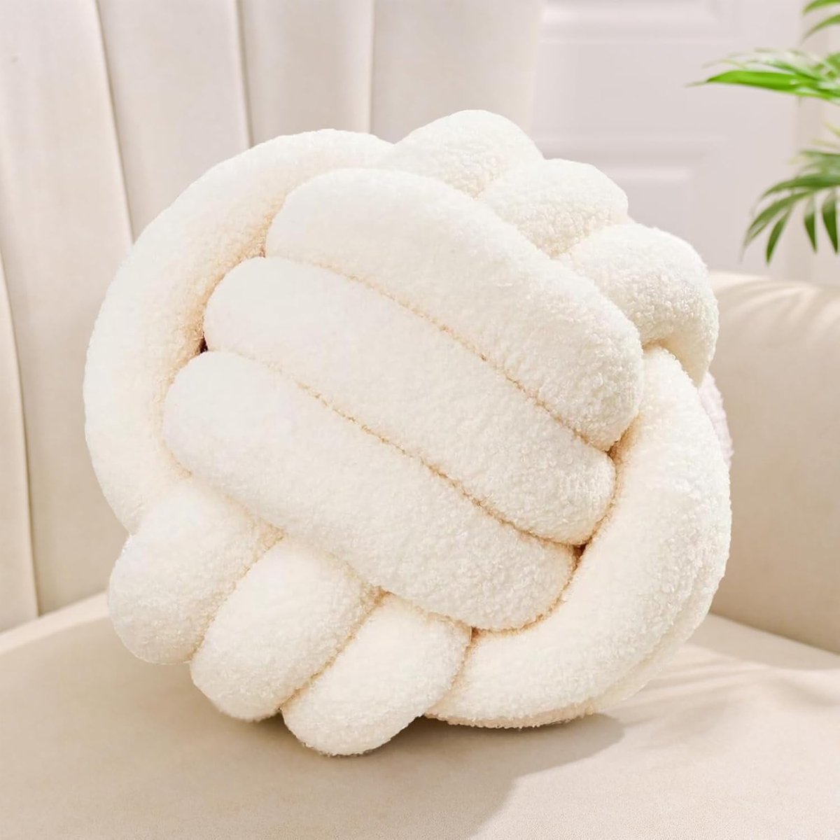 Decoratief kussen, beige wit, sierkussen esthetisch sofakussen van teddyfluweel, beddecoratief kussen, rond, voor kinderen, slaapkamer, cadeau 22 cm