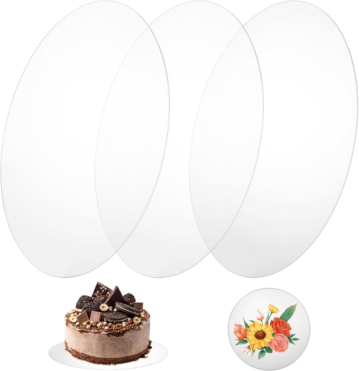 3 stuks taartbord, rond, 30 cm, acryl taartplaat, herbruikbaar, taartplateaus voor transport, taarten en taartschotels