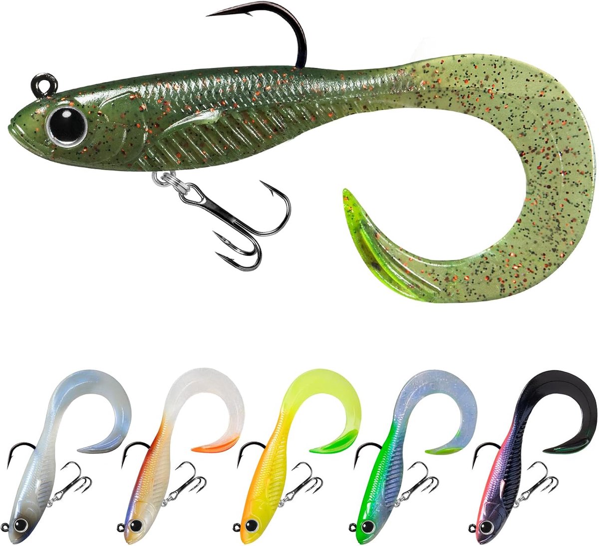 Pre-rigged visjigs voor zoet en zout water, 1:50 super duurzaam TPE-visaas, levensecht Shrimp Crayfish Swimbait aas voor bas, forel en snoekbaars, aparte opslag