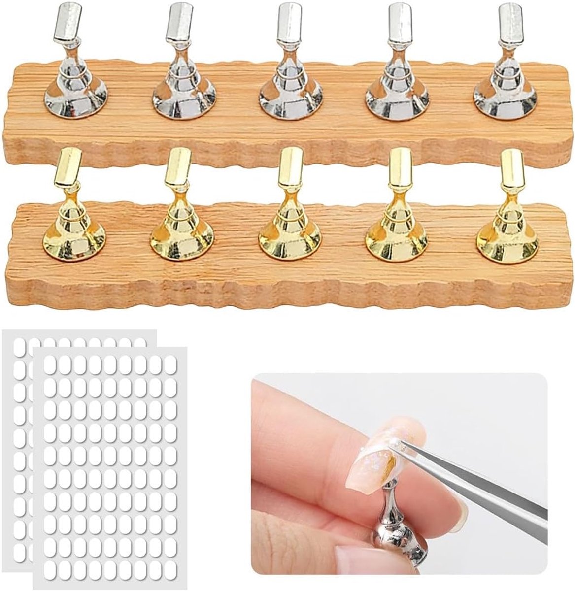 2 x nagelmonsterset, magnetische standaard voor nagels, verkoopstandaard voor nagels, oefenstandaard voor houten nagels, oefenbasis voor nagels voor het schilderen van kunstnagels, accessoires