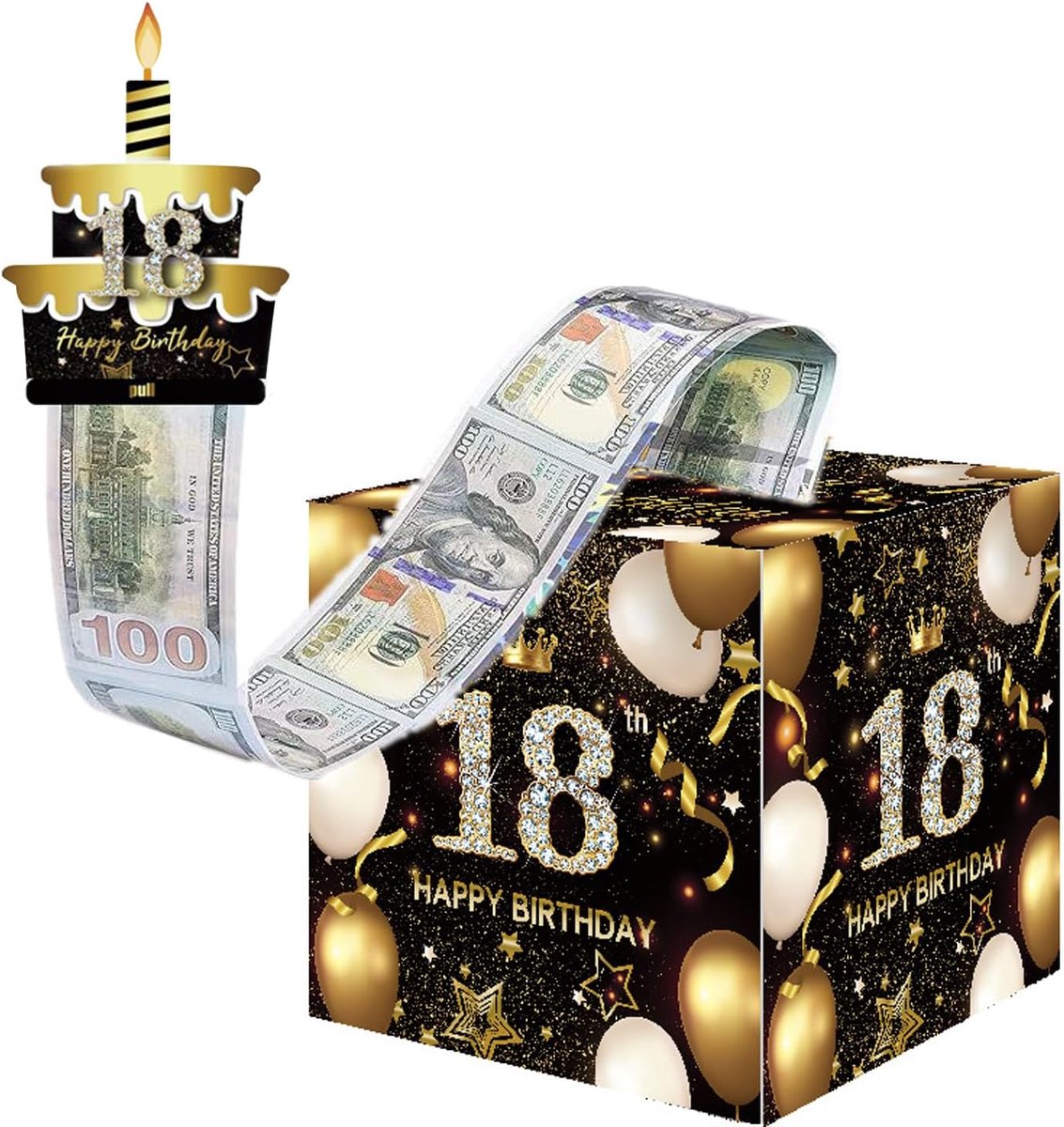 Geldgeschenken 18e verjaardag, geldgeschenken verjaardag, doe-het-zelf geldgeschenkverpakking, doe-het-zelf verrassingsdoos, 18e verjaardag spaarpot voor contant geld cadeau trekken,