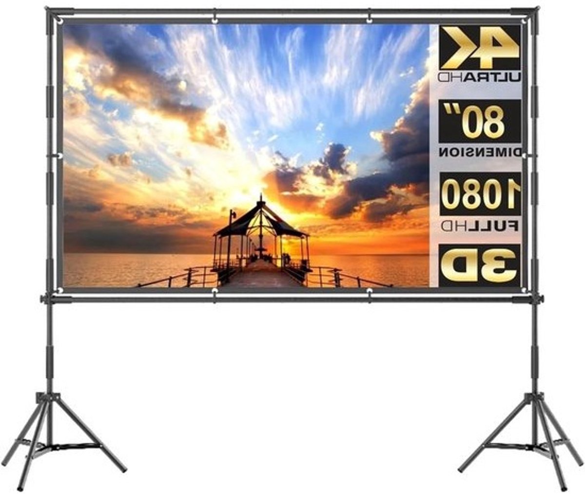Projectiescherm met standaard - Draagbaar filmdoek - Thuisbioscoop creëren - Kreukvrij HD ontwerp - 150 inch - Wit