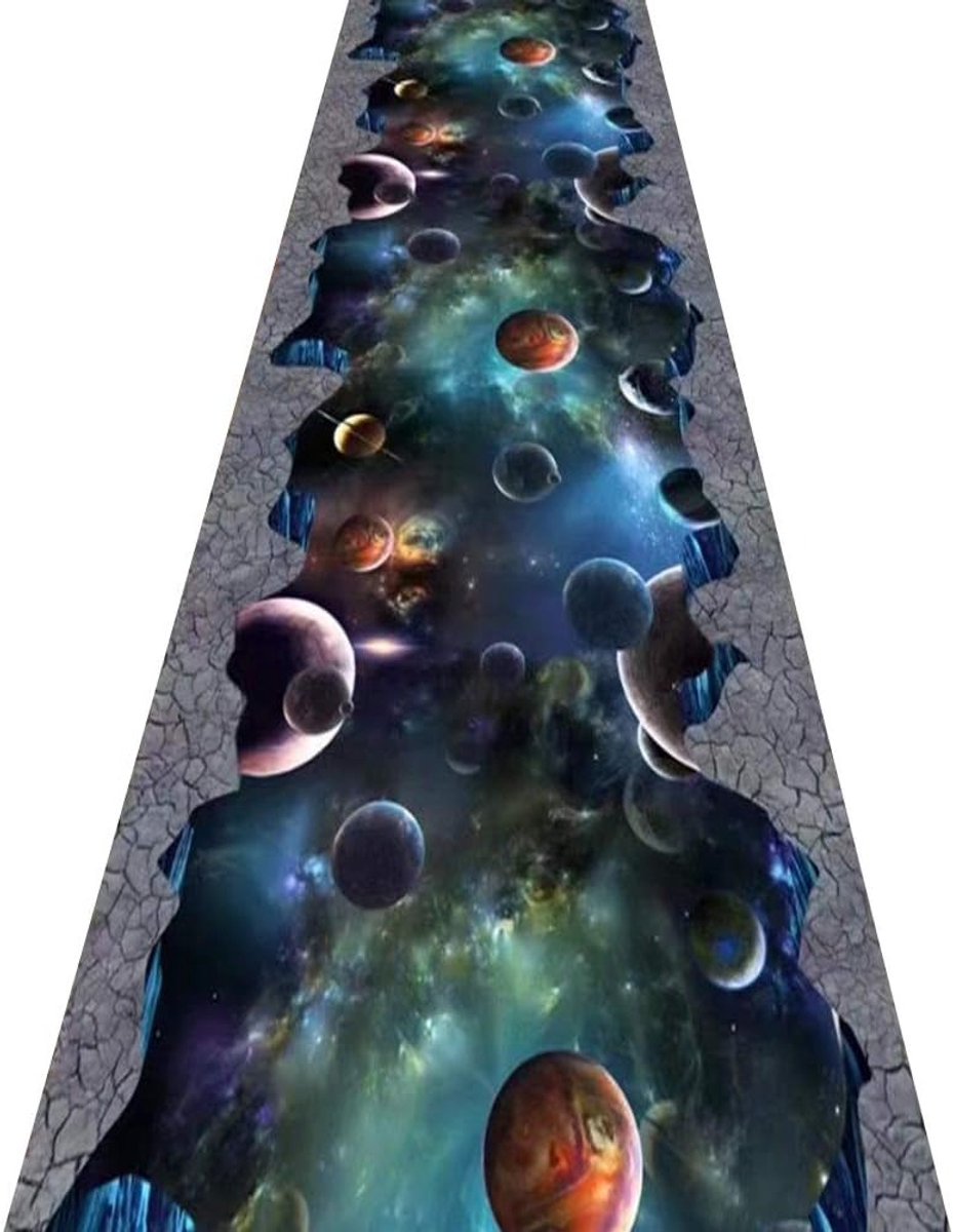 Lange loper tapijten voor hal gebied tapijten corridor tapijt 3D ruimte planeet patroon ontwerp slijtvaste waterabsorptie wasbaar, aangepaste grootte (kleur: A, Maat : 0,8x5m)