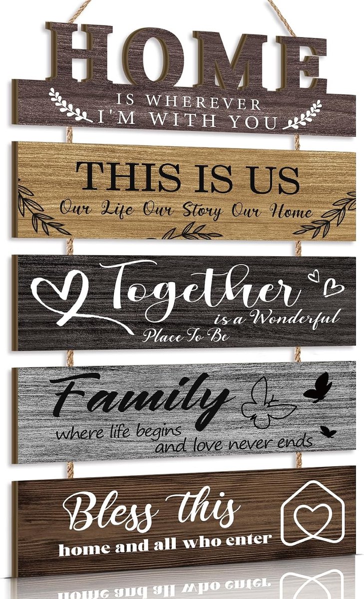 Familie Muurplaat Huis Warming Gift Nieuw Huis Bless This Home Muur Opknoping Bord Hout Rustieke Plaque voor Slaapkamer Woonkamer Keuken Hal Houten Bord Decor voor Entree Decor