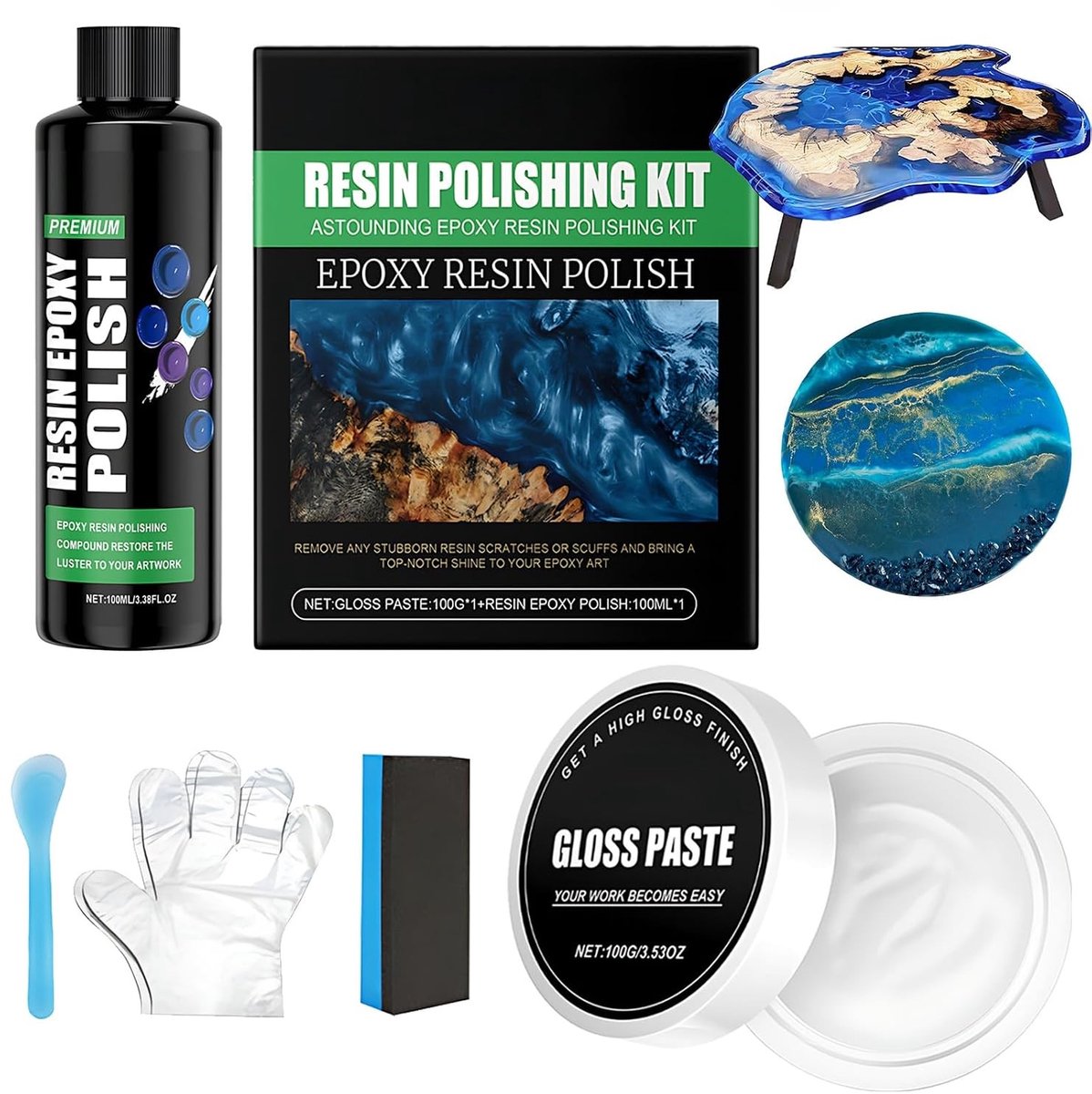 Polijstpasta set - Transparant - 200 ml totaal - Epoxyhars polijstmiddel en glanspasta met accessoires - Voor het herstellen van glans en verwijderen van krassen