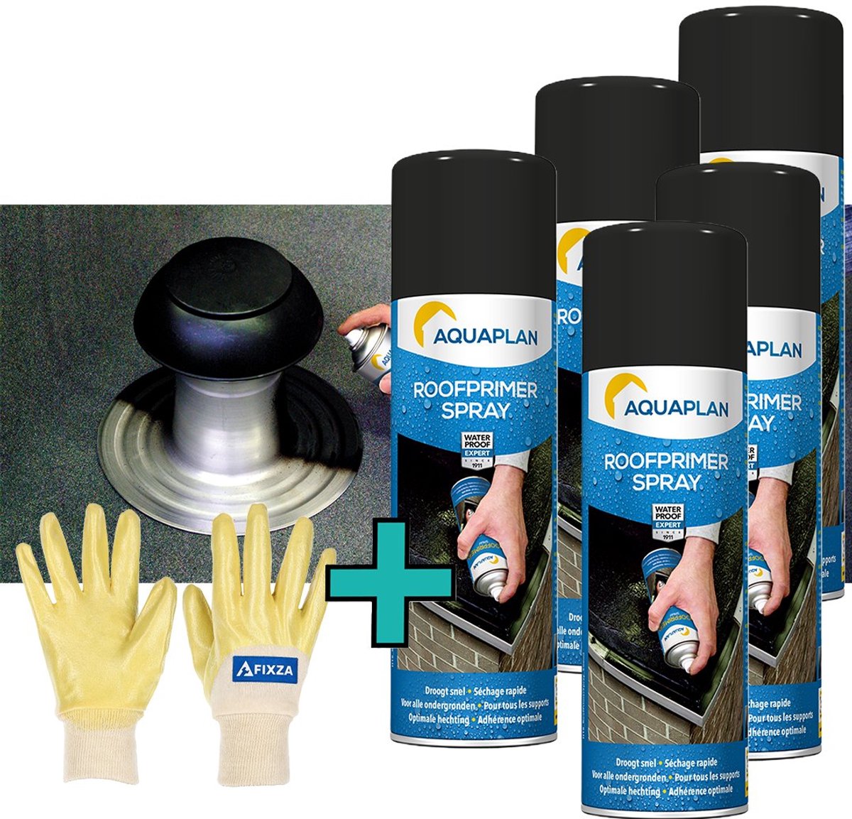 AQUAPLAN Hechtvernis voor daken – set – Roofprimer Spray – Sneldrogende bitumen primer voor optimale hechting van dakbedekking – 5x 500 ml