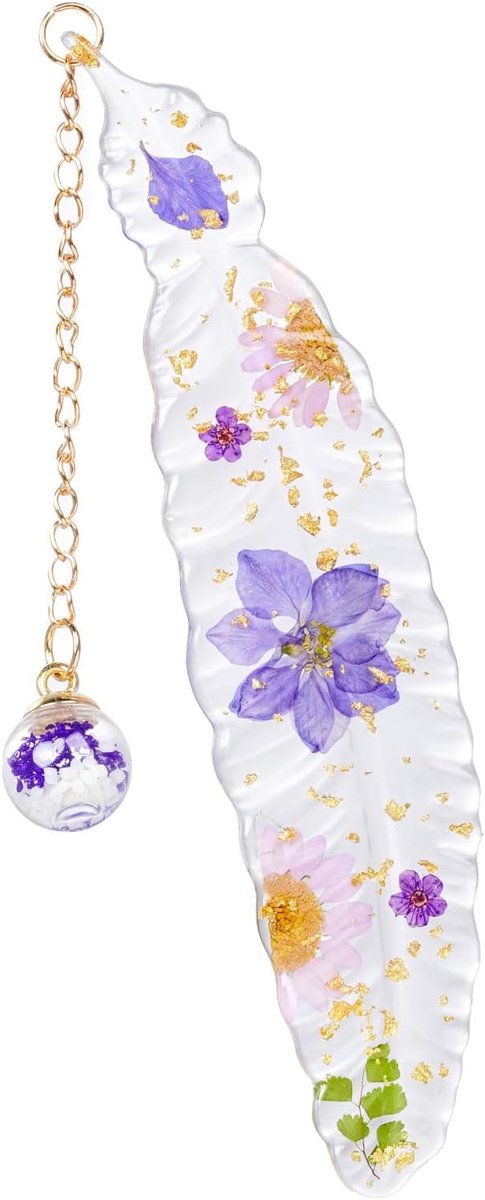 bladwijzer met veer, transparante bloemen geperste bladwijzer met paarse kwastje, voor vrouwen, moeder, grootmoeder, studenten en boekenliefhebbers, leesaccessoires en leeshulp voor boeken