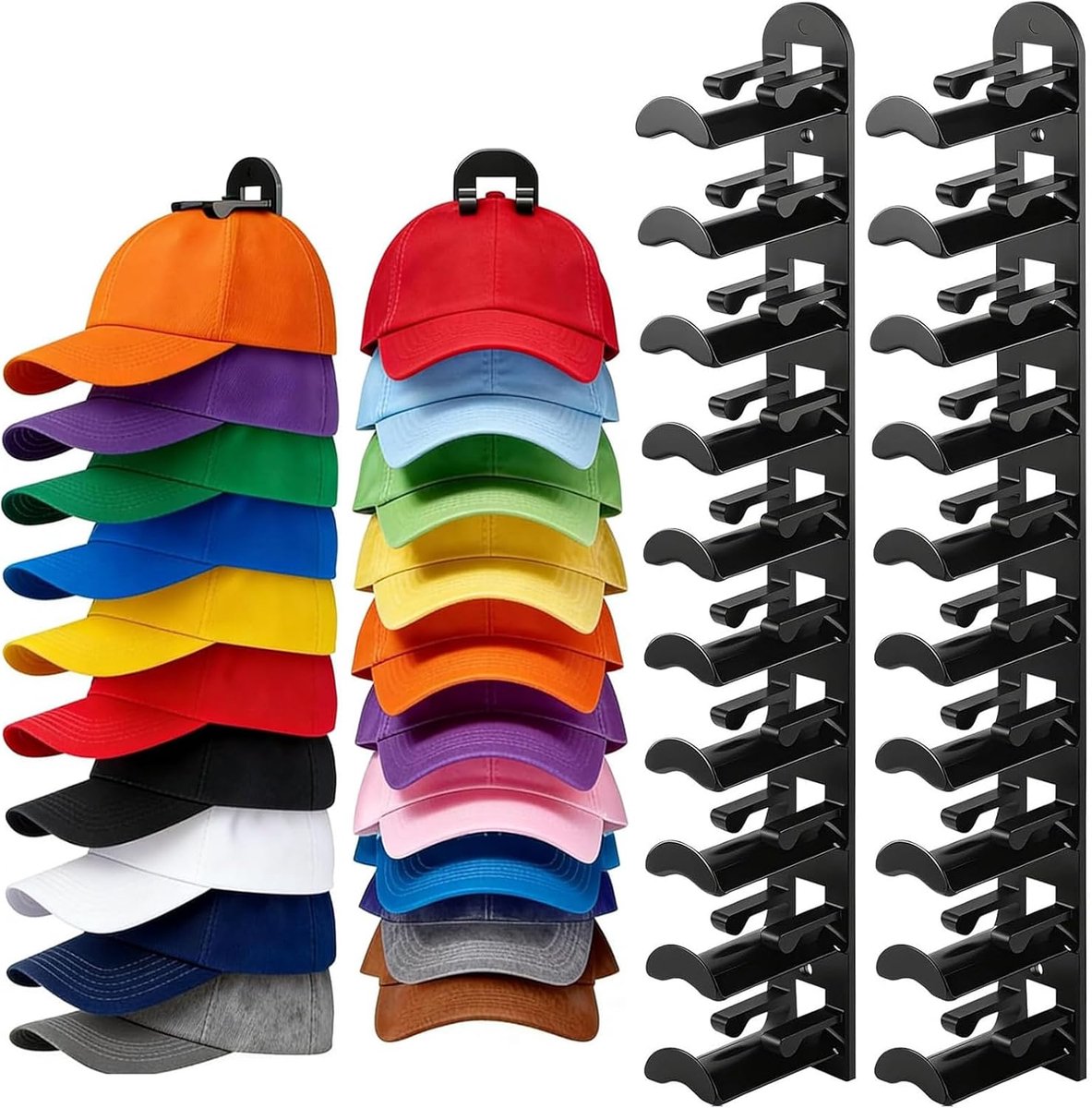 hoedhaken, 2 stuks, kaphouder, wandkaphouder, twee installatiemethoden, caphouder, hoedenhouder voor verschillende mutsen (zwart)