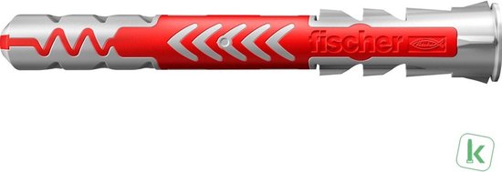 Fischer DuoPower plug 6x50mm, rood met zilveren details en "fischer" logo.