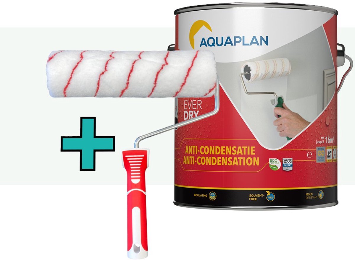 AQUAPLAN Anti-Condensatie Muurverf – Vochtwerende & Schimmelwerende Isolerende Coating voor Binnenmuren en Plafonds + verfroller – 2,5 Liter