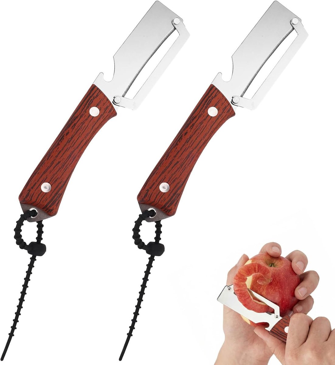 2Stk Multifunctionele Groenteschiller, Roestvrij Staal Fruitschiller met Silicone Koordje Flesopener en Ergonomisch Handvat Praktisch KeukenGadget Voedsel GroenteHulpmiddel voor Appel Mango