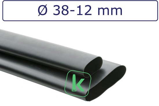 Zwarte krimpkous met lijm, 38-12 mm diameter, krimpverhouding 3:1.