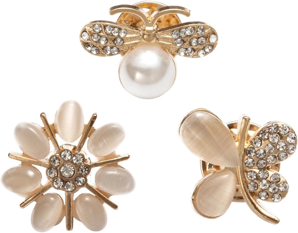 Broches voor kleding - elegante damesbroches, halsuitsnijding, anti-blootstelling vaste broches, cardiganclips, sleepnaald voor bruidsjurk, jurk clip (3 stijlen)
