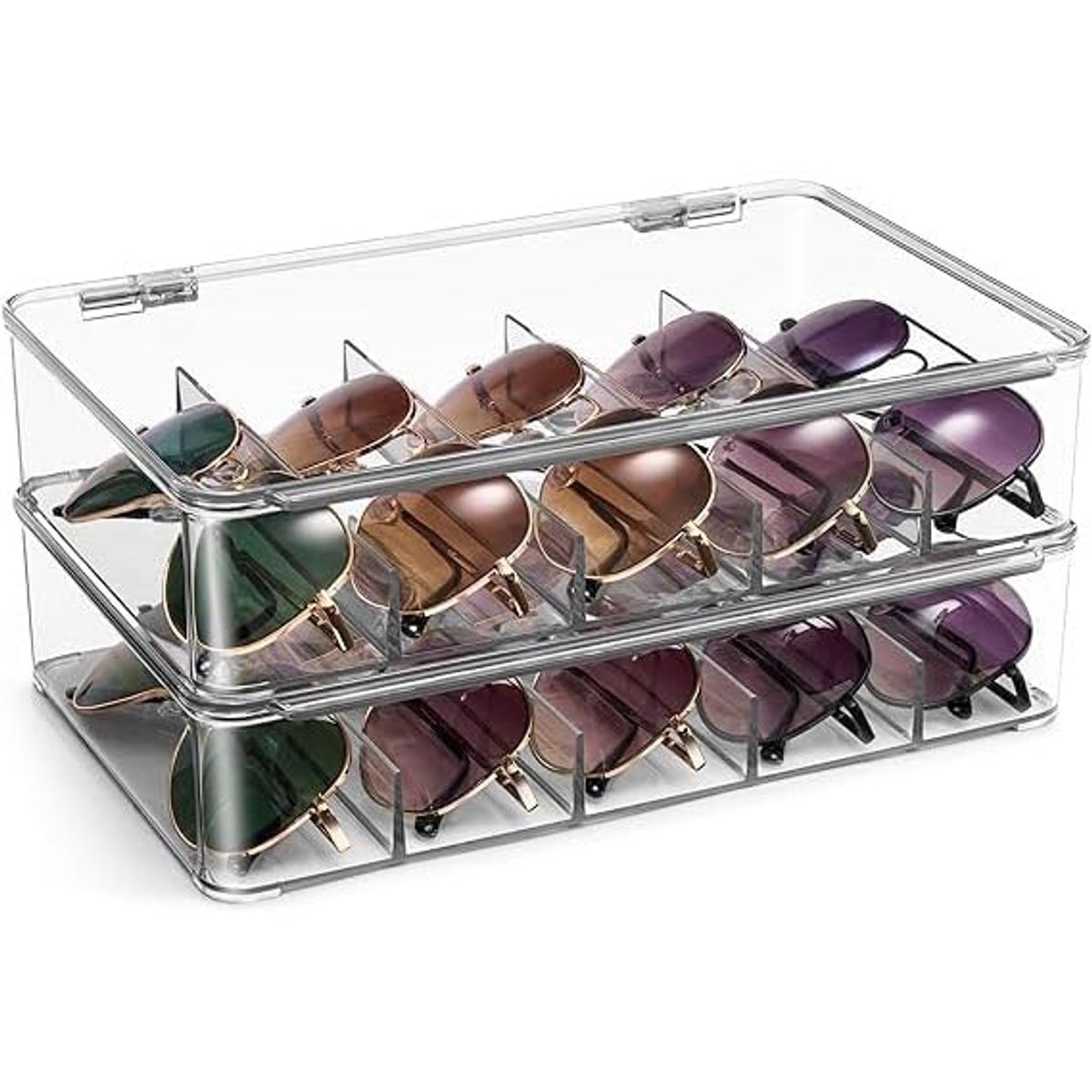 Acryl Zonnebrillen Opbergdoos - Stapelbaar - Met Stofkap - Brillen Organizer Ladebox voor Meerdere Brillen - 2 stuks