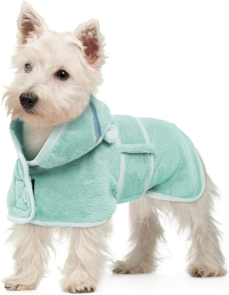 hondenjas voor het drogen van honden, roze hondendoeken voor kleine honden, microvezel hondengarderobe super met capuchon, verstelbare buikriemen voor teckel, Yorkshire