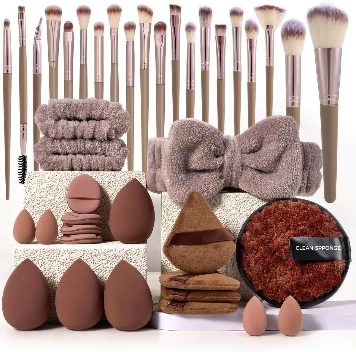 Professionele Make-up Kwasten Set van 40 Stuks voor Perfecte Foundation en Make-up Toepassingen, Inclusief Spons en Schoonmaakgereedschap