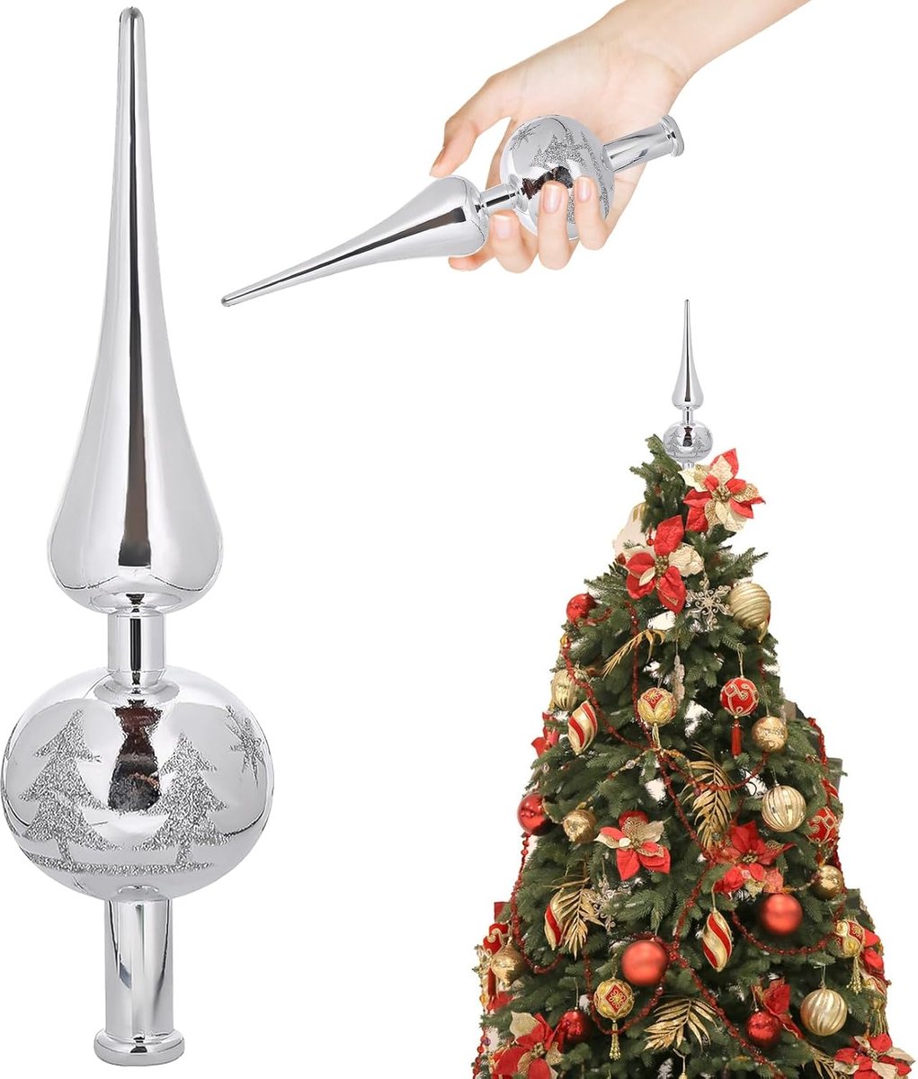 Zilver, kerstboom, kant, dennenboom, boompiek, kerstpiek, voor feestdecoratie of woondecoratie