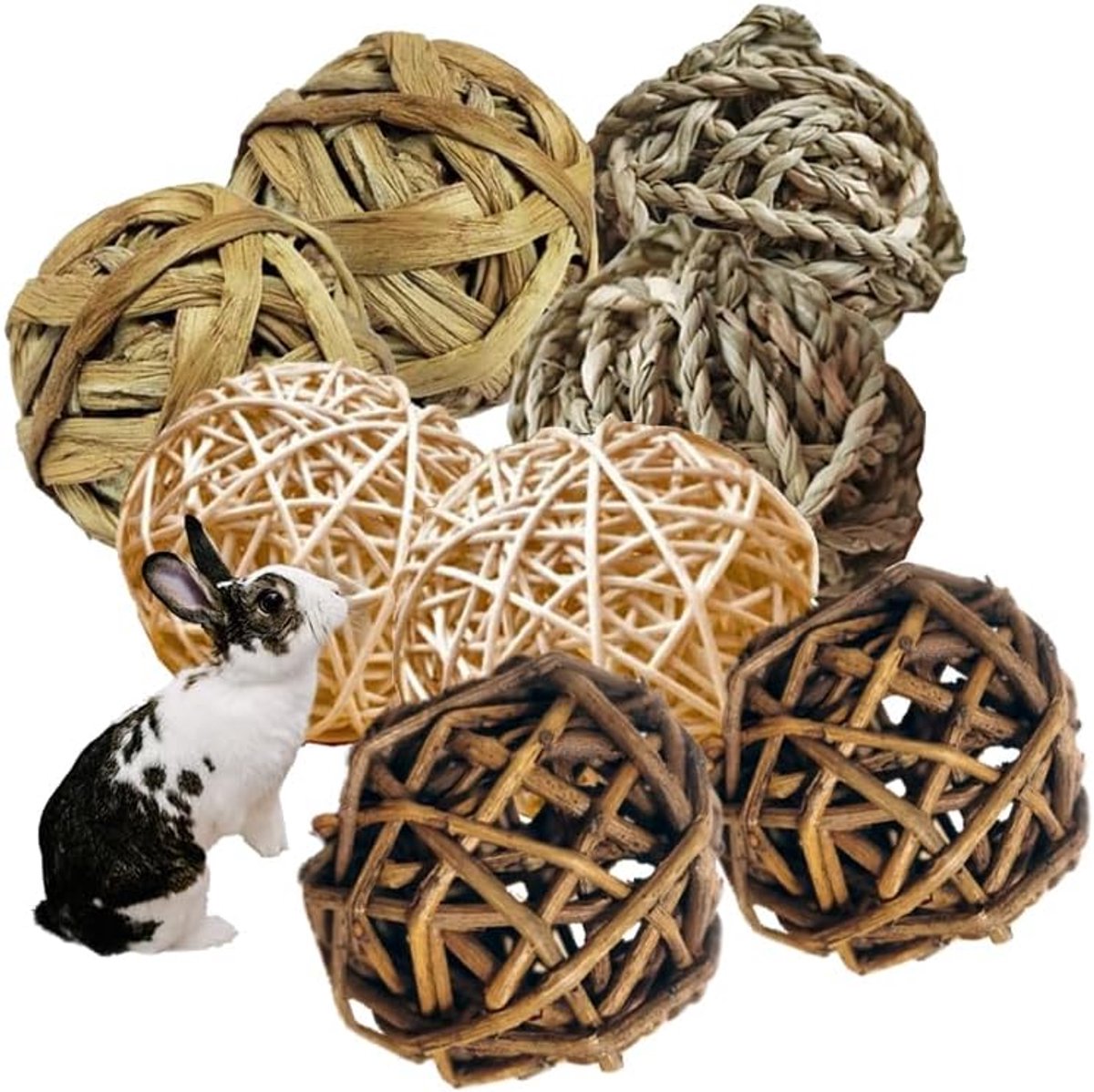 Shop 6 stuks kauwballen, kleine dieren, kauwspeelgoed, graspeelgoed voor hazen, konijnen, gevlochten speelgoed voor kleine dieren, kauwballen voor tandverzorging, hooibal voor konijnen,