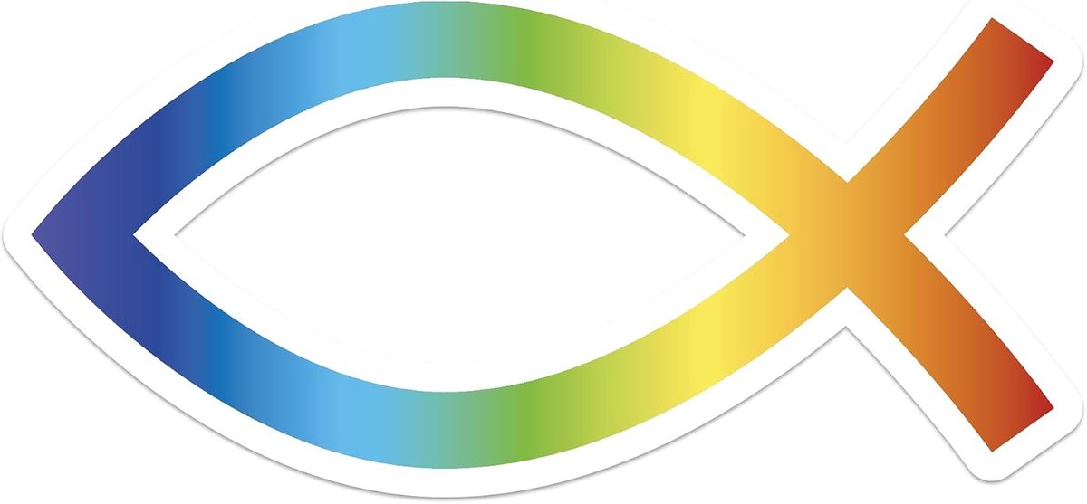 Vis sticker voor de auto, 9 x 4,5 cm, premium folie met contrasterende omranding, voor kerstmis op weerbestendig, zwart, regenboog, wijnrood, wit, babyblauw (regenboog)