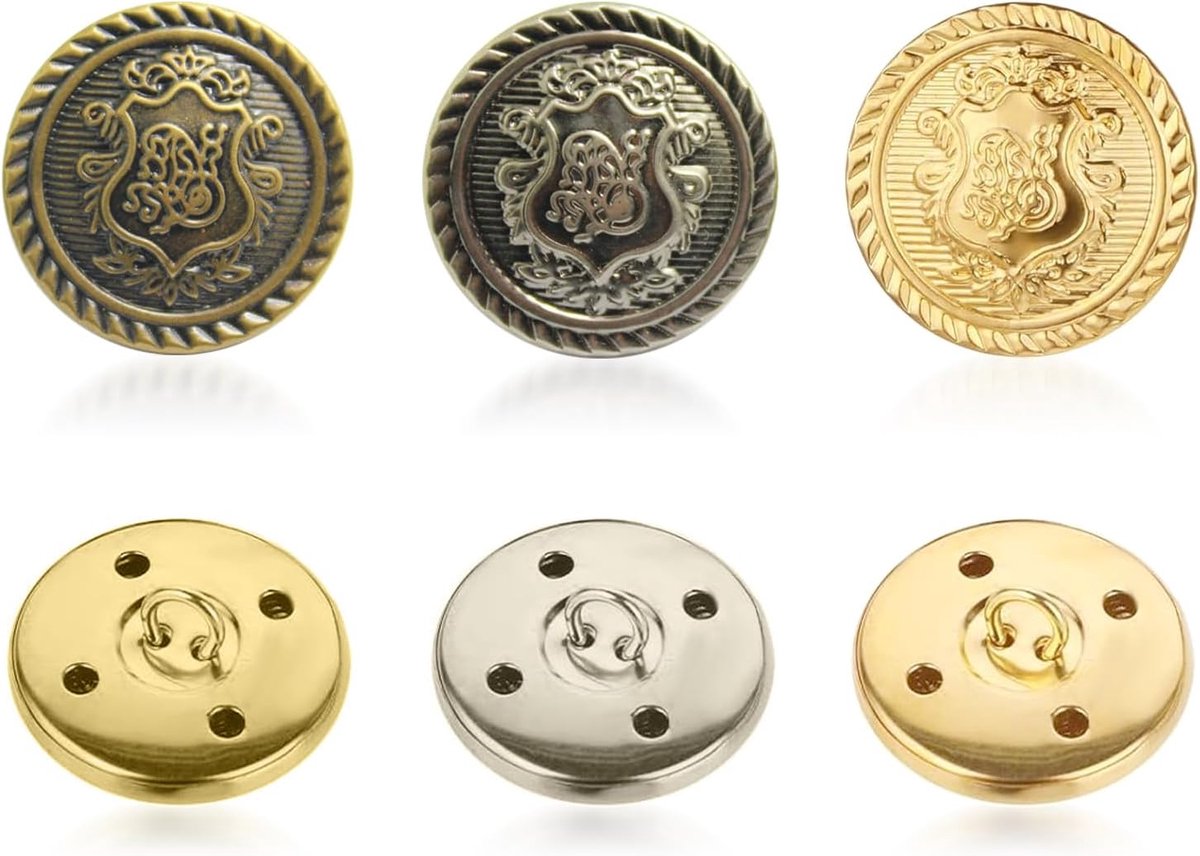 Knopen om aan te naaien, knopen om te knutselen, knopen, voor kleding, jeans, jas, hemd, gebreide jas, doe-het-zelf decoratie (15 mm), antiek brons, antiek zilver, goud