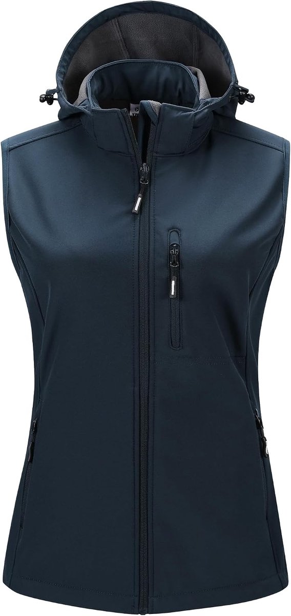 Ventures Softshellvest voor dames, met capuchon, lichte fleece gevoerde mouwloze jas, waterdicht, winddicht, vest met ritszakken