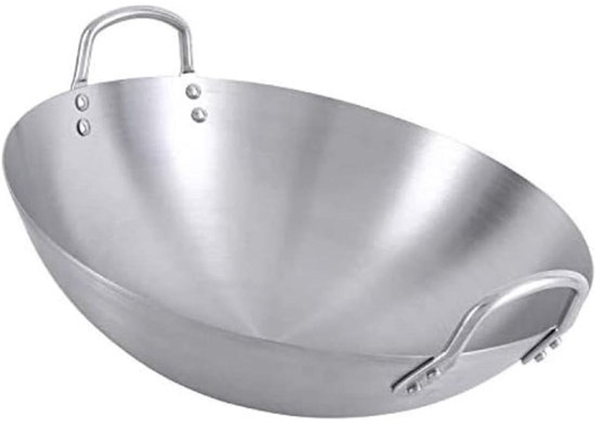 Wok Pan - Koekenpan - Grote Maaltijden - Antiaanbaklaag - 38 cm - Zilver