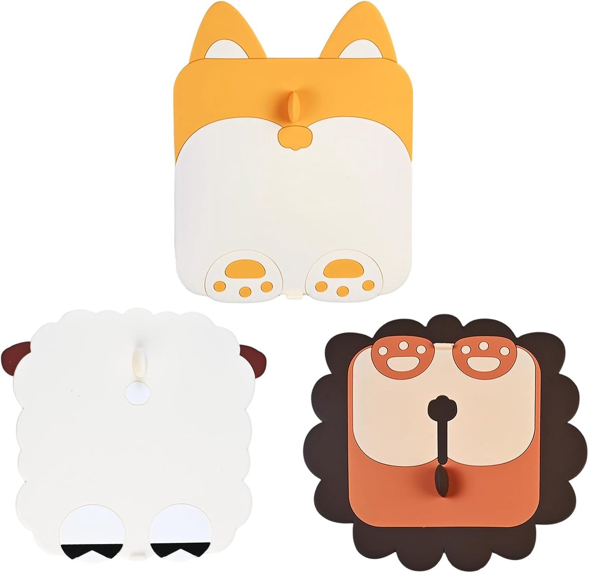 3 stuks siliconen vloerafvoerhoes anti-geur mat, cartoon dierenvormen douche-afvoerstop, geschikt voor keukens, toiletten en badkamers (wit, geel, bruin)