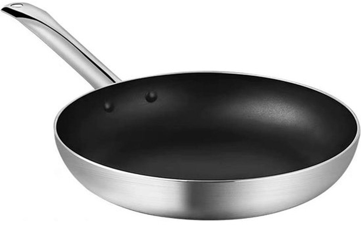 Aluminium pan - Koekenpan Wok - Gezond Koken - Geen Chemische Coating - 36 cm - Zilver
