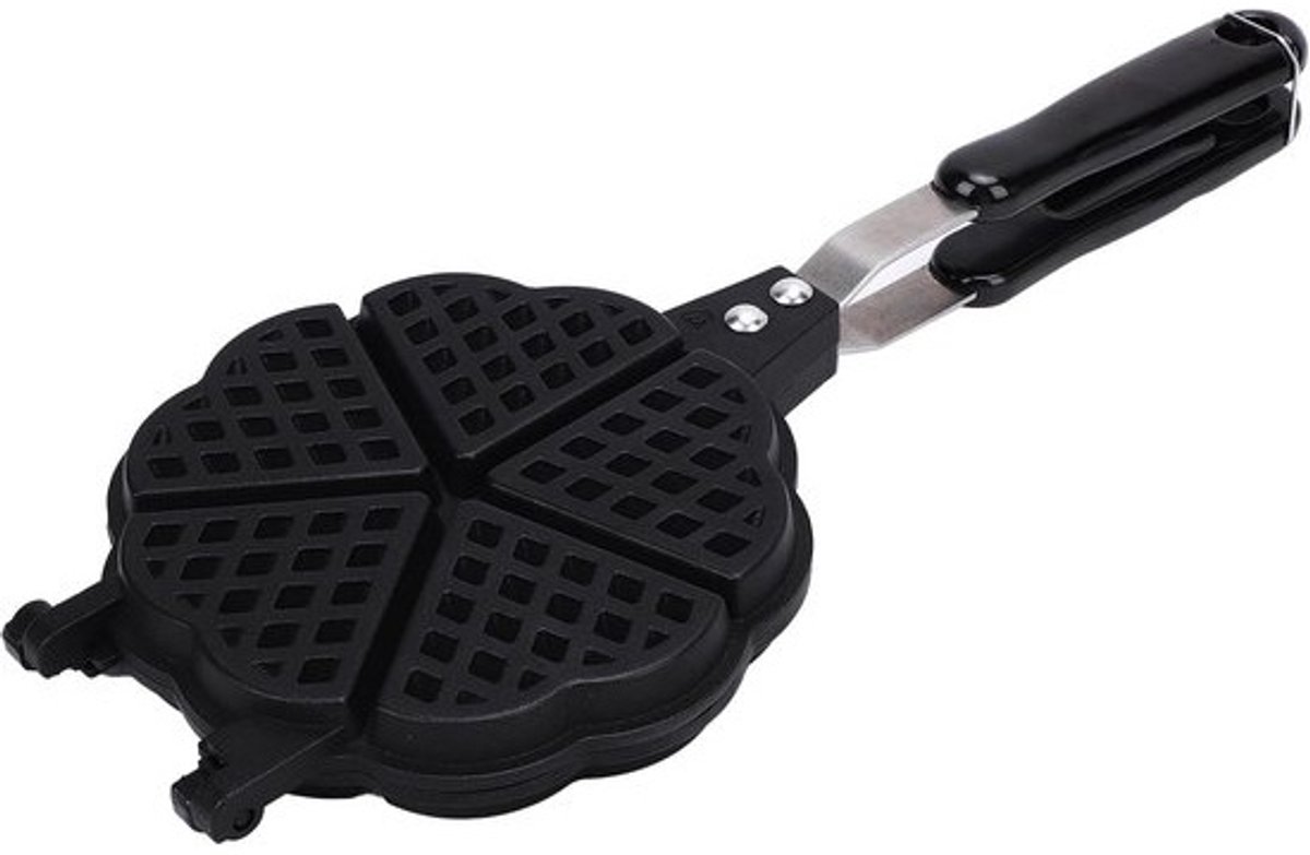 Wafelijzer Pan - Wafelmaker Hartjes - Ontbijt Maken - Hartvormige Wafels - 16x36cm - Zwart