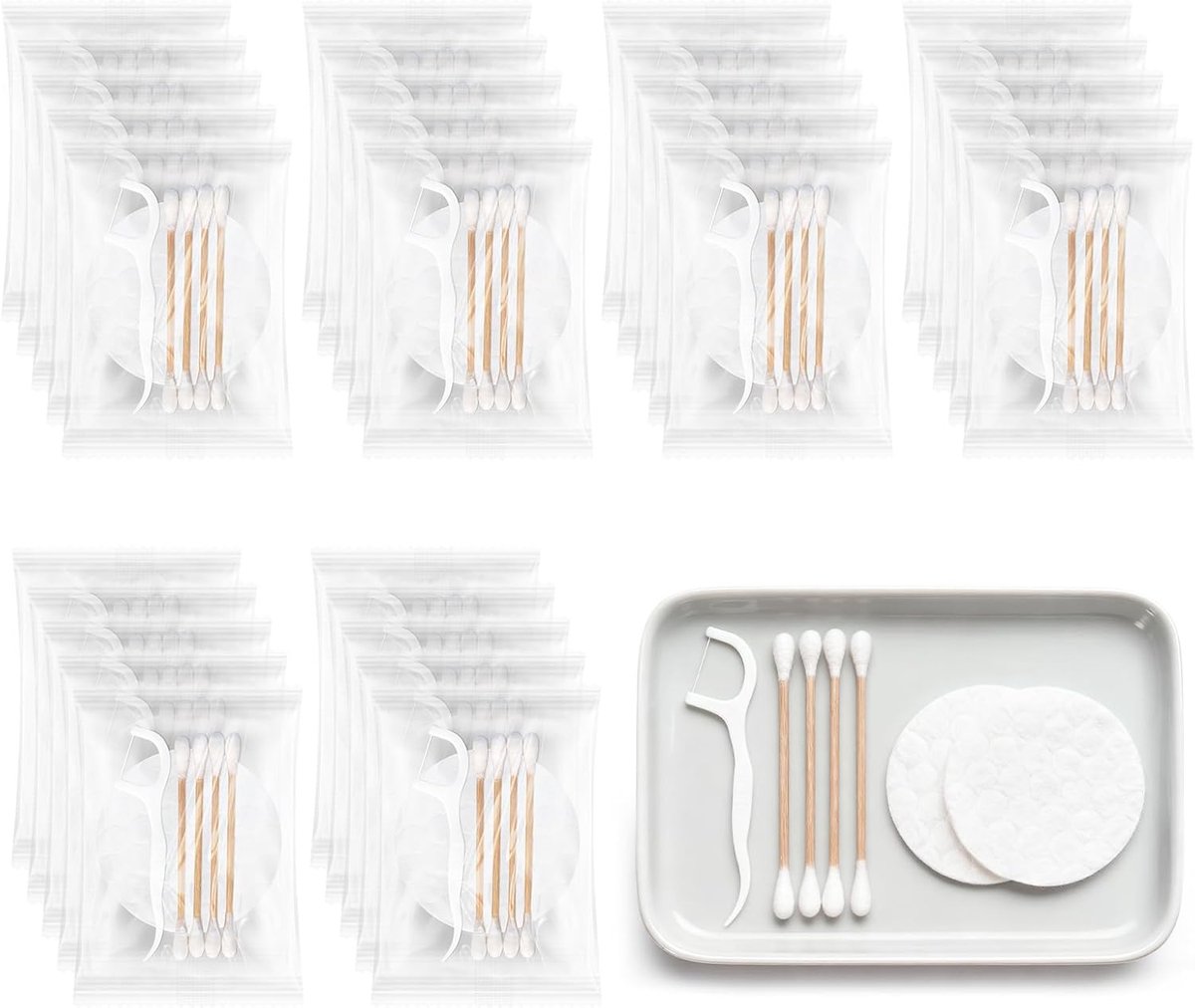 Vanity Kits Bulk Individuele Verpakking, Hotel Toiletartikelen Set Met Katoenen Pads, Katoenen Wattenstaafjes, Dental Floss, Geschikt Voor Reizen, Hotel Thuis (50 stuks)