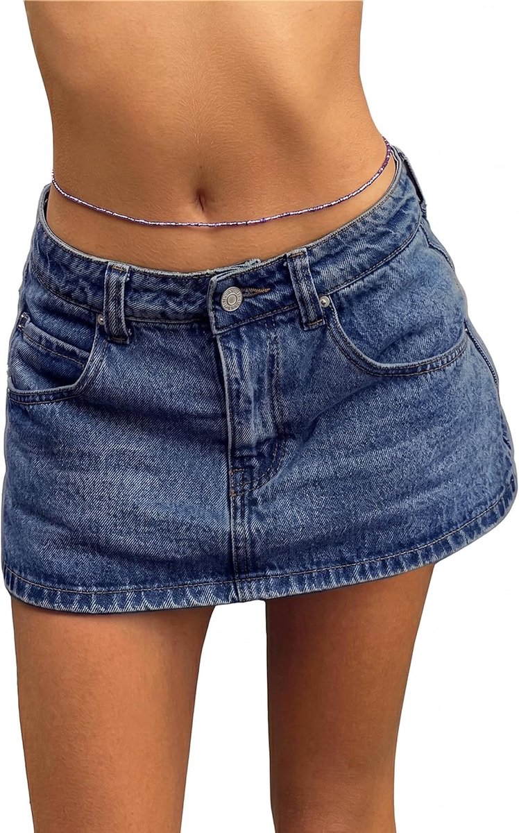 Dames Denim Rok Zomer Korte Denim Rok met Lage Taille Minirok