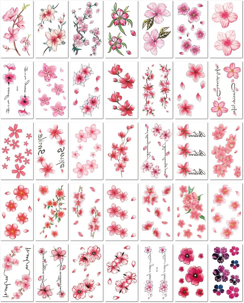 Tijdelijke Tatoeages Met Kersenbloesem Voor Vrouwen, Bloemenstickers Op De Schouder, Waterdichte Nep-Tatoeages Voor Sleutelbeenderen, Lichaamsversiering