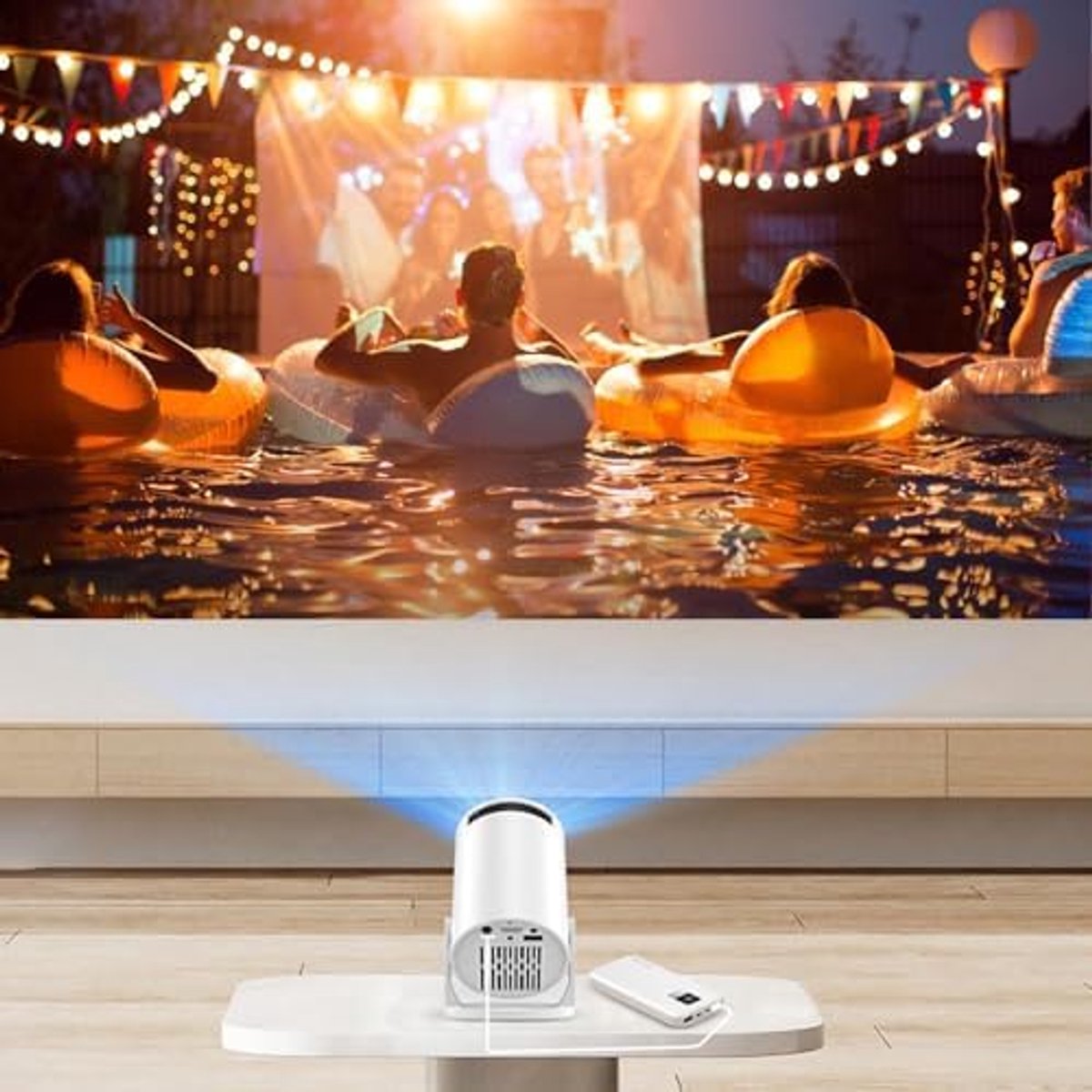 Miniprojector met WiF, Ondersteuning voor 4K 1080P Draagbare Projector, 50 ANSI, 240 ° Draaibaar, Automatische Keystone-correctie, 15 "- 80" Schermvideoprojector