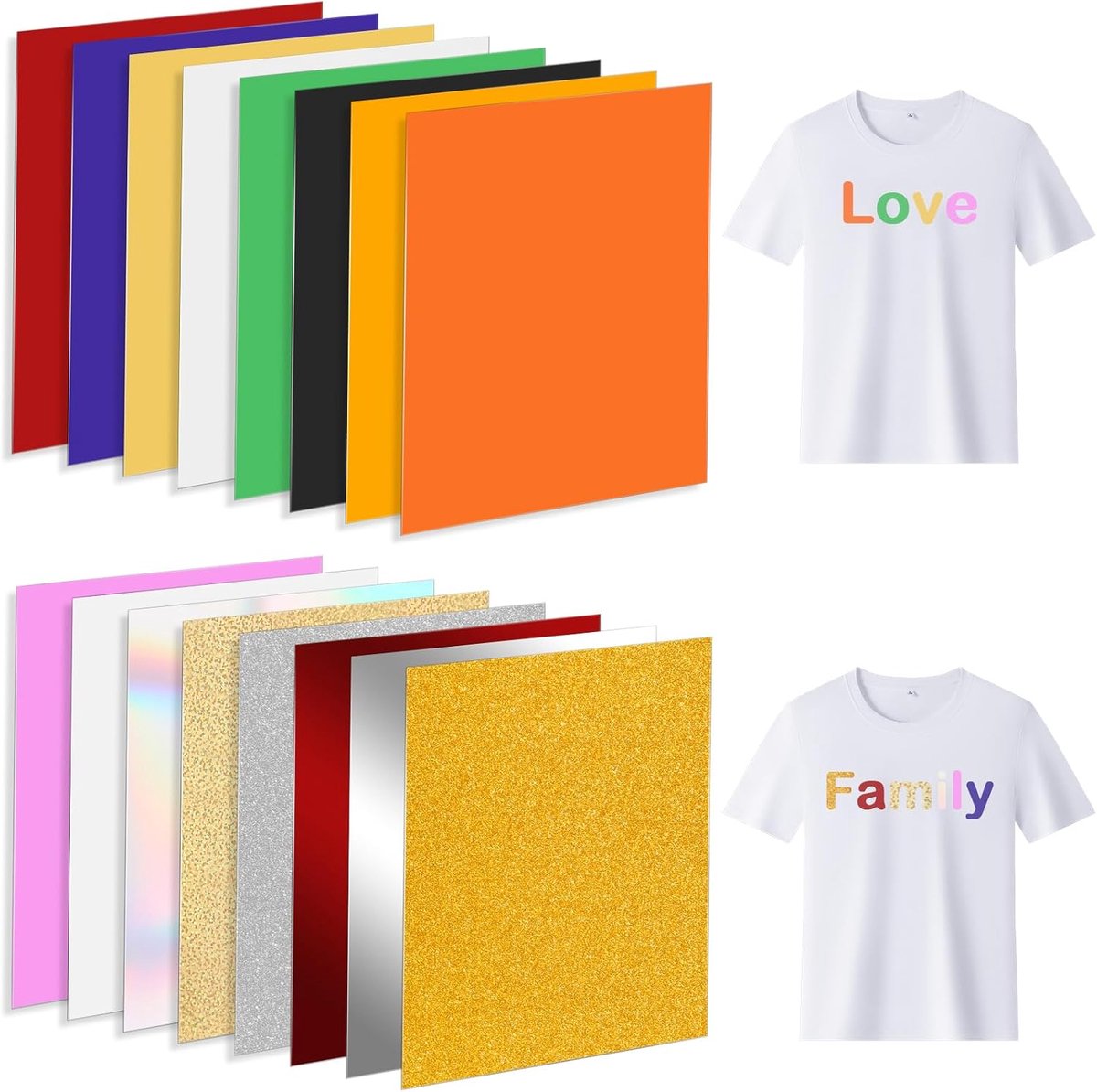 Plotterfolies Voor Textiel, Warmteoverdrachtvinyl (HTV) Opstrijkfolies En Flexibele Folies, 30,5 Cm X 20 Cm (16 Stuks), Gemakkelijk Te Snijden, Geschikt Voor Doe-Het-Zelf, T-Shirts, Kleding