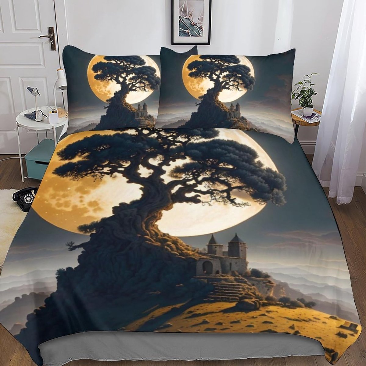 Boom gouden beddengoedset, jongens en meisjes dekbedovertrekset, 3D dekbedovertreksets dekbedovertrek zachte microvezel rits met kussensloop kingsize (220 x 240 cm)