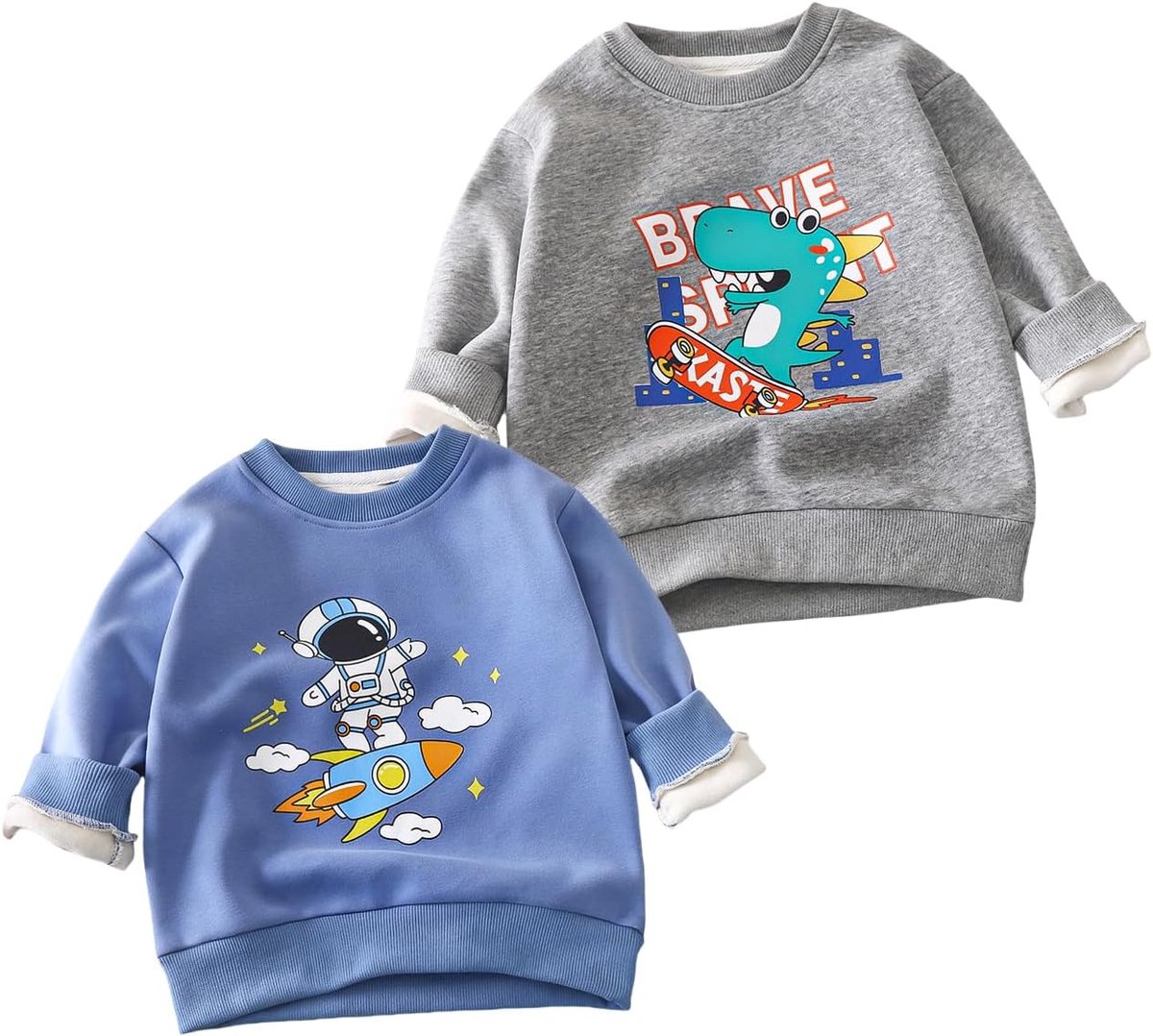 2-pack klassieke crewneck pullover kinderen trui sweatshirt lange mouwen katoen planeten dinosaurus kleding lente herfst winter tops 1-14 jaar