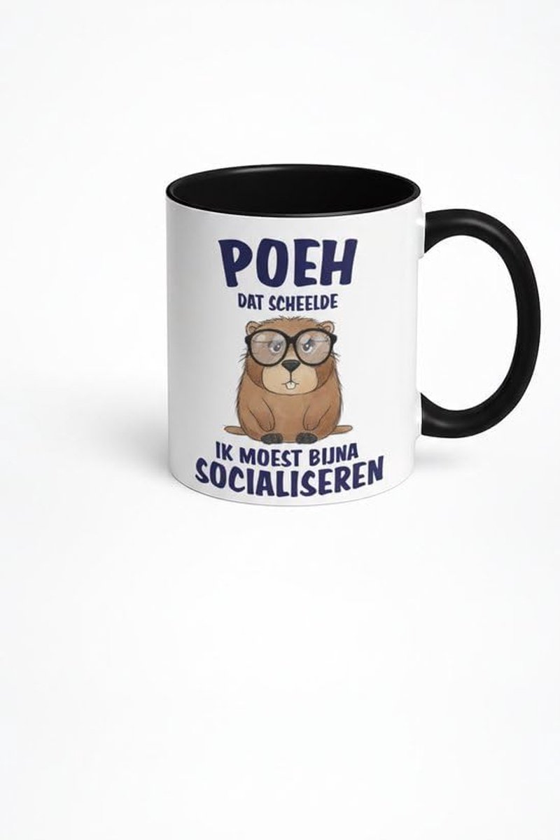 Poeh Dat Scheelde Grappige Katten Mok 330ml – Witte Keramische Koffiemok met Zwarte Oor – Humoristische Nederlandse Quote Cadeau voor Kattenliefhebbers