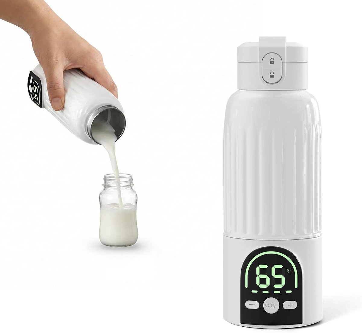 Flessenwarmer voor moedermelk, draagbaar, draadloos, 500 ml, snel opwarmen en nauwkeurige temperatuurregeling, voor auto en reizen