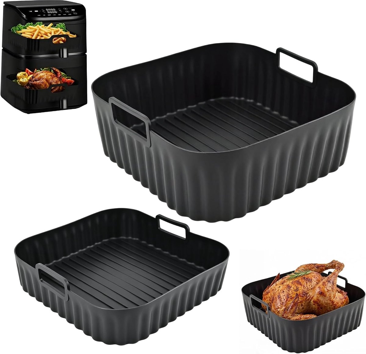 siliconen vorm, Air Fryer siliconen inzetstuk voor Cosori Turbo Tower Pro/Smart 10,8 l, heteluchtfriteuse, Double Stack Airfryer-accessoires voor Cosori CAF-DC112-ADE (6,5 l en 4,3 l