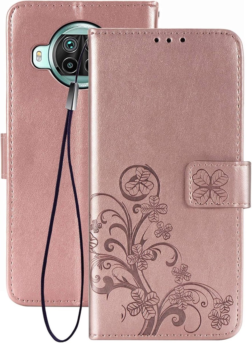 Beschermhoes voor Xiaomi Mi 10T Lite 5G [3D reliëf patroon] Magneetsluiting Snap Flip Lederen Book Case met Kaartsleuven en Houder, Roségoud