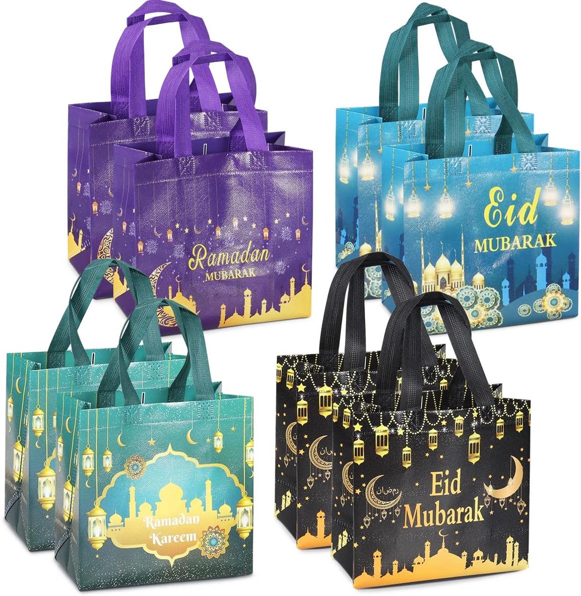 8 stuks Eid Mubarak geschenkzakjes, herbruikbaar, met handvat, Ramadan Mubarak feesttas, multifunctionele vlies, Kareem feestbenodigdheden, 23 × 22 × 11 cm, Meerkleurig, 23×22×11cm
