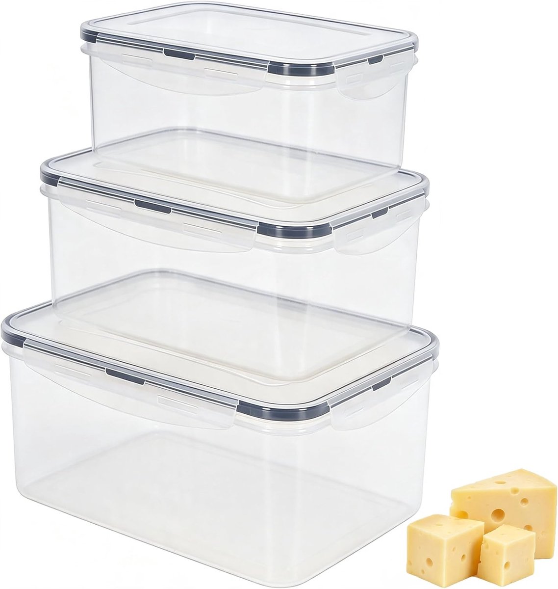 Koelkast van PP 3-delige set, kaasbox met 4 sluitclips