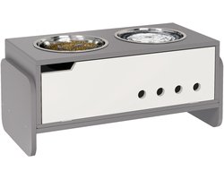 Verhoogd voerstation voor honden-met opbergruimte en anti-verslindende mat-2 x 2000 ml roestvrijstalen kommen-grijs