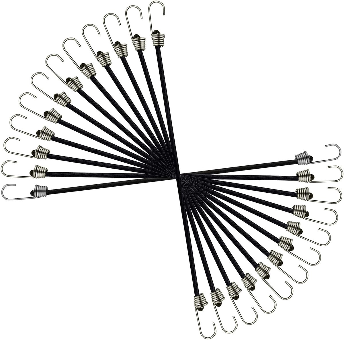 Dailygoods - Elastische Spanbanden Set - Ideaal voor Kamperen en Transport - 12 Stuks - Zwart - Sterke Bungee Touwen - Voor Outdoor Activiteiten - 30