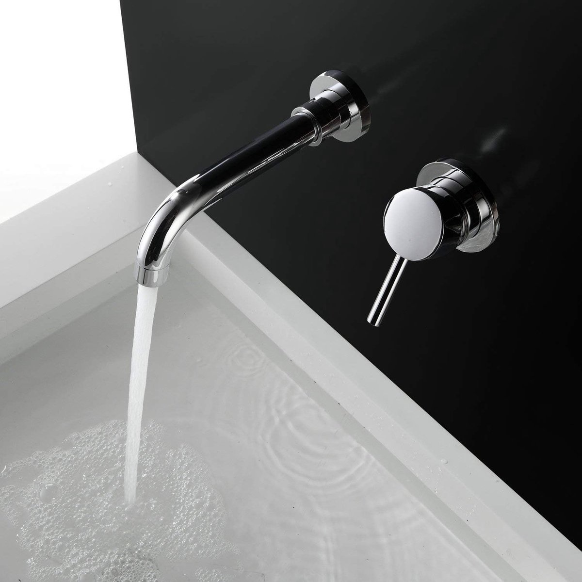 Dailygoods- Wastafelkraan Muurmontage - Enkele Hendel Mengkraan - Gepolijst Chroom - Keramische Klep - Messing - Modern Design - Badkamerkraan