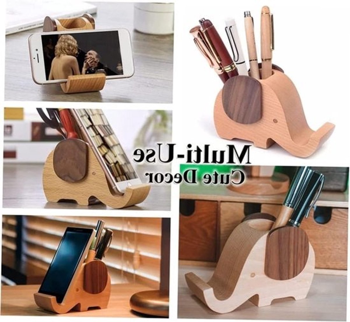 Olifant penhouder - Bureau organizer - Bureau decoratie - Uniek ontwerp - Hout - Natuurlijk