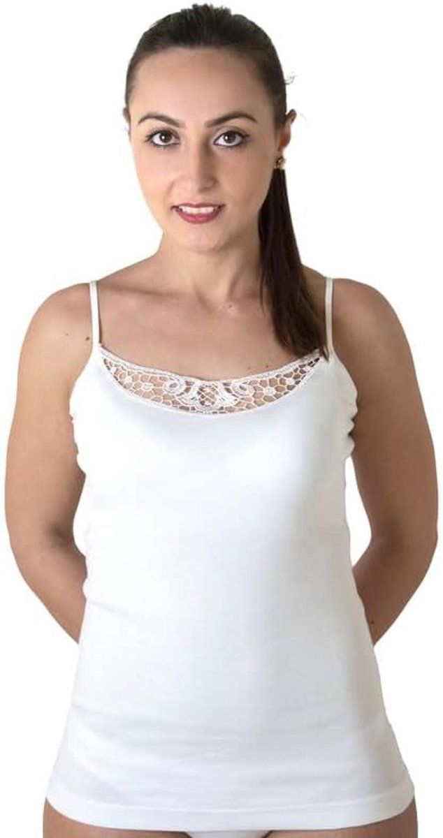 Made in Italy – 3-pack dames tops met smalle bandjes van 100% katoen met kant of satijnen bies, New Day Intimo Eccezionale