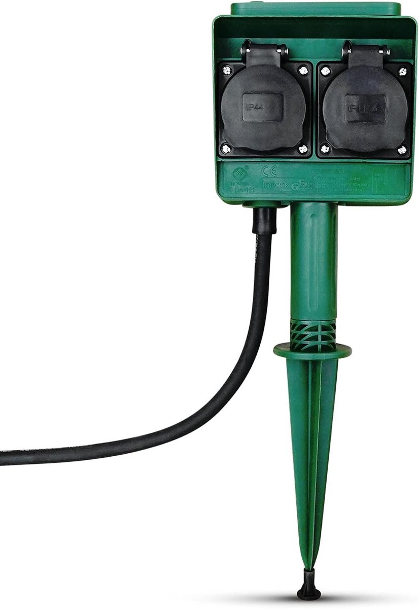 4-voudig | IP44 | waterdicht buitenstopcontact | 4-voudige stekkerdoos | weerbestendig | buiten | buiten | met grondpen | groen