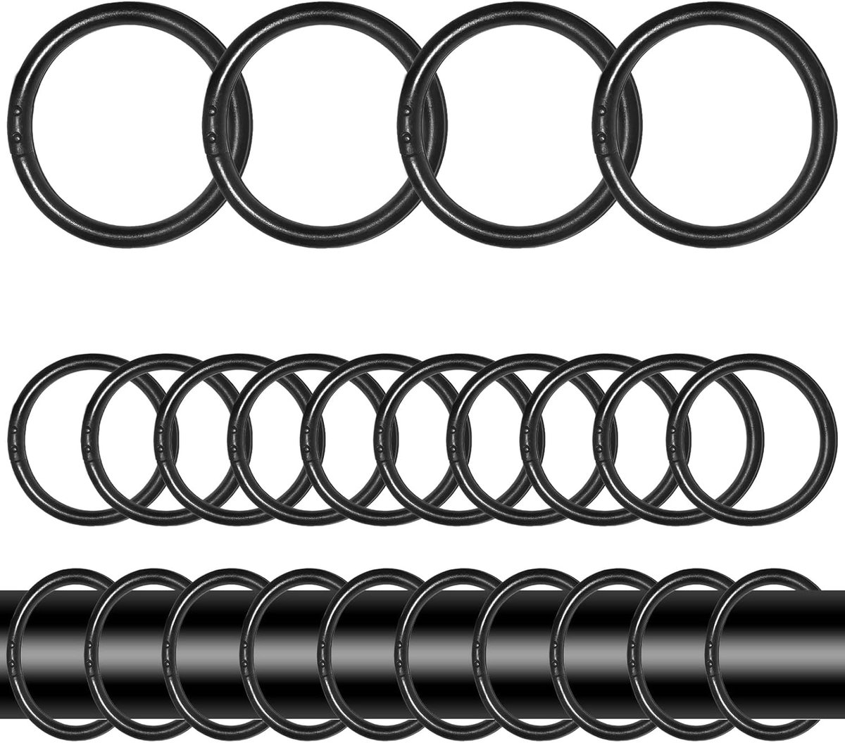 Dailygoods- Douchegordijnringen 24 stuks - Zwarte Ringen - Douchegordijnhaken - Gordijnhaken - Duurzaam Kunststof - Eenvoudige Montage