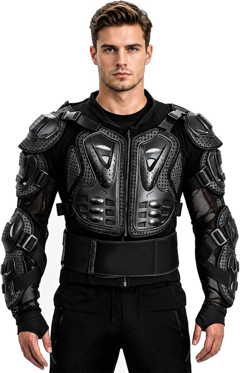Motorjas met Protectoren en Rugprotector, Motocross Beschermvest, Ademend Protectiejack voor Scooter, MTB, Enduro en Motor, Unisex voor Dames en Heren